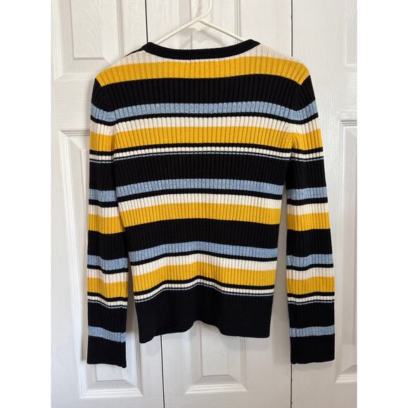 Parker Montego Striped Ruffle Accent Wool Blend Sweater Small - Picture 4 of 6